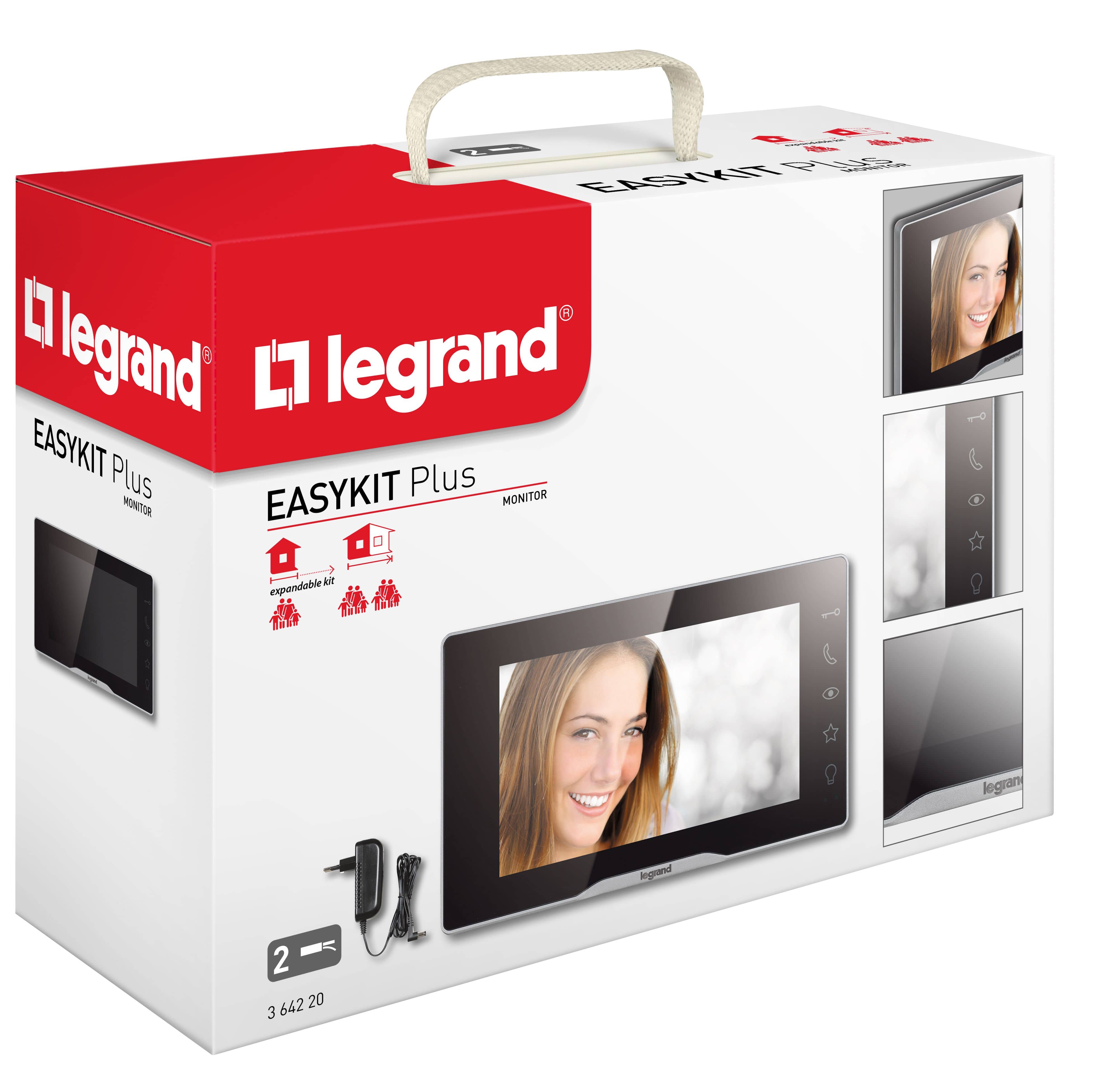 Legrand 364220 EASYKIT Plus Video-Innenstelle, 7"-Hochglanz-Farbmonitor, Sensortasten, Steckernetzgerät, schwarz