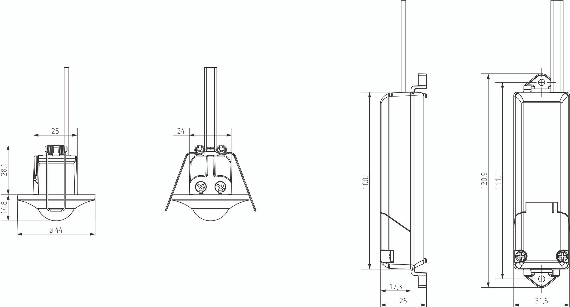 Theben 1060200 thePiccola S360-100 DE WH Bewegungsmelder für Deckeneinbau, bis zu Ø 8 m