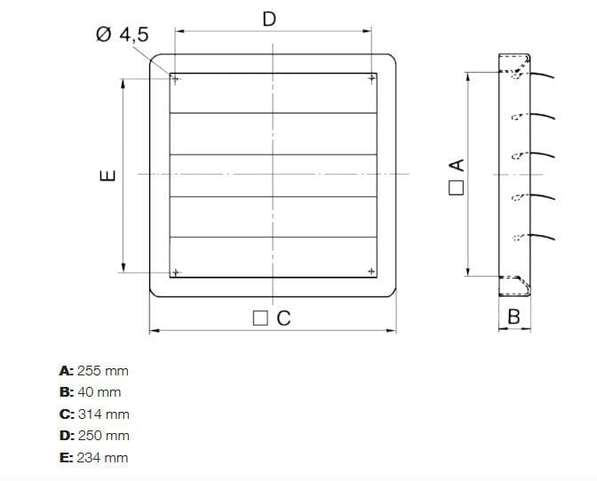 Maico AS 25 Selbsttätige Verschlussklappe, DN 255, mit verzinktem Gitter, nur für Fortluft geeignet