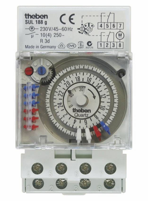 Theben 1880033 SUL 188 g Reiheneinbau-Zeitschaltuhr 24 Std., Steckreiter, Gangreserve, 3 TE