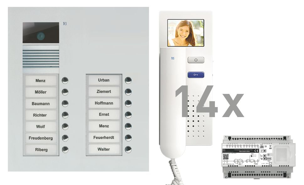 TCS PVU16140-0010 Video-Außenstation, Serie AVU, zweispaltig mit Video-Türtelefon für 14 WE