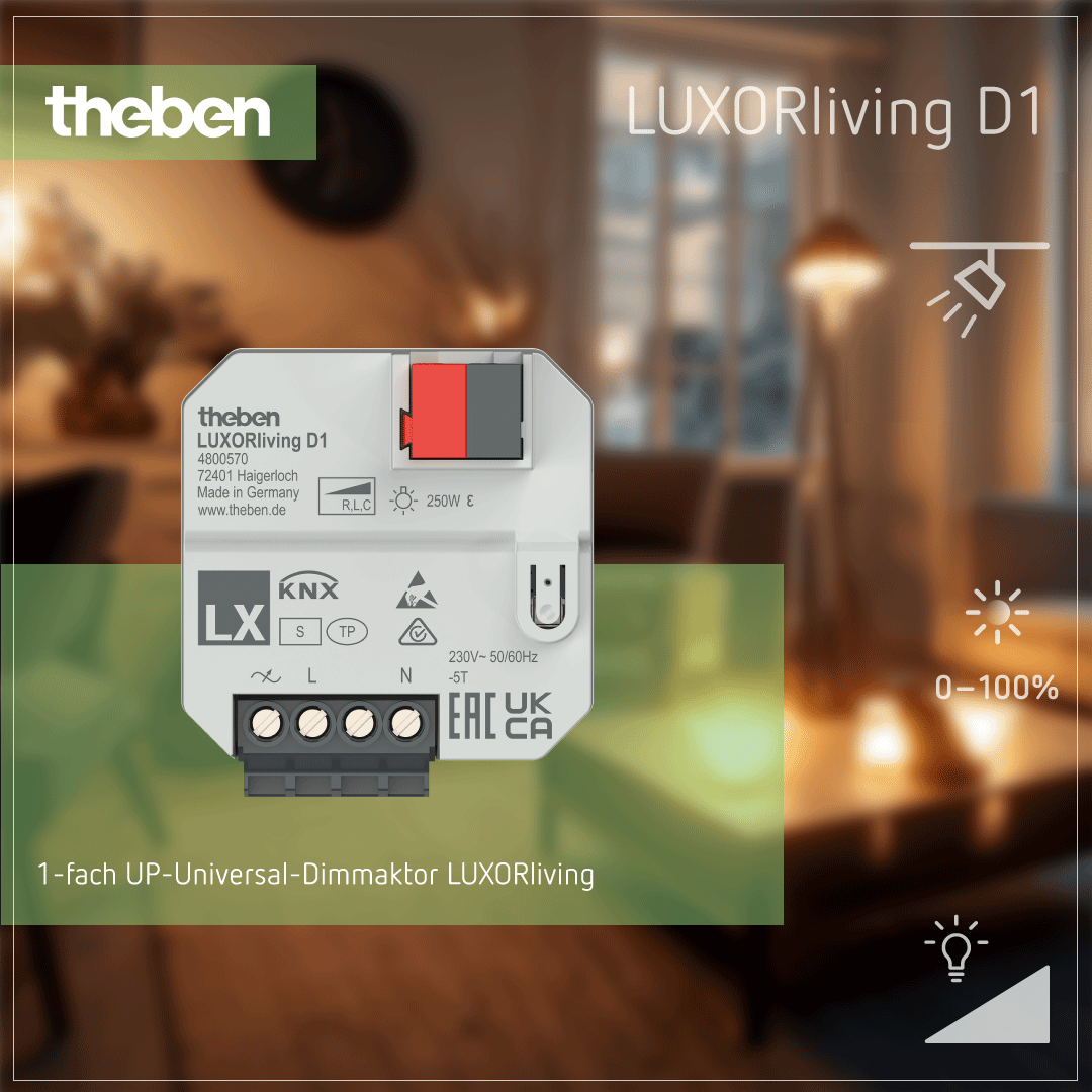 Theben LUXORliving D1 Dimmaktor, UP, zur Steuerung von Lichtdimmung in Smart-Home-Systemen