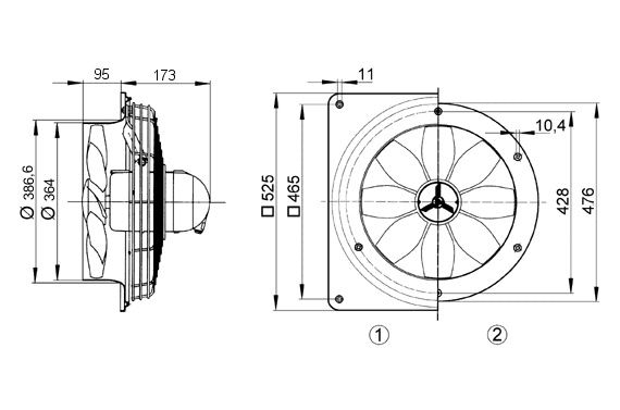 Maico DZS 35/4 B Ex E Axial-Wandventilator mit Stahlwandring, DN 350, explosionsgeschützt