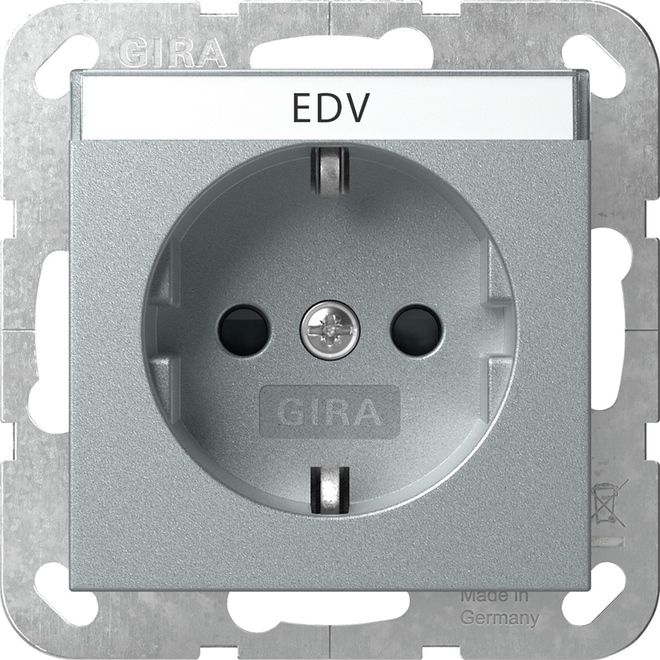 Gira 446226 Schutzkontakt-Steckdose mit Beschriftungsfeld und Shutterutter System 55 F Alu