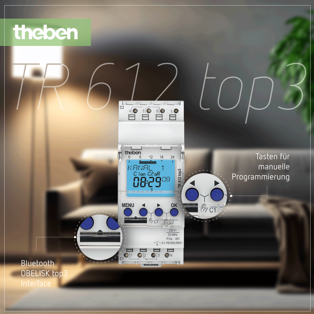 Einfache Bedienung: Theben TR 612 top3 – Digitale Zeitschaltuhr mit 2 Kanälen und 56 Speicherplätzen