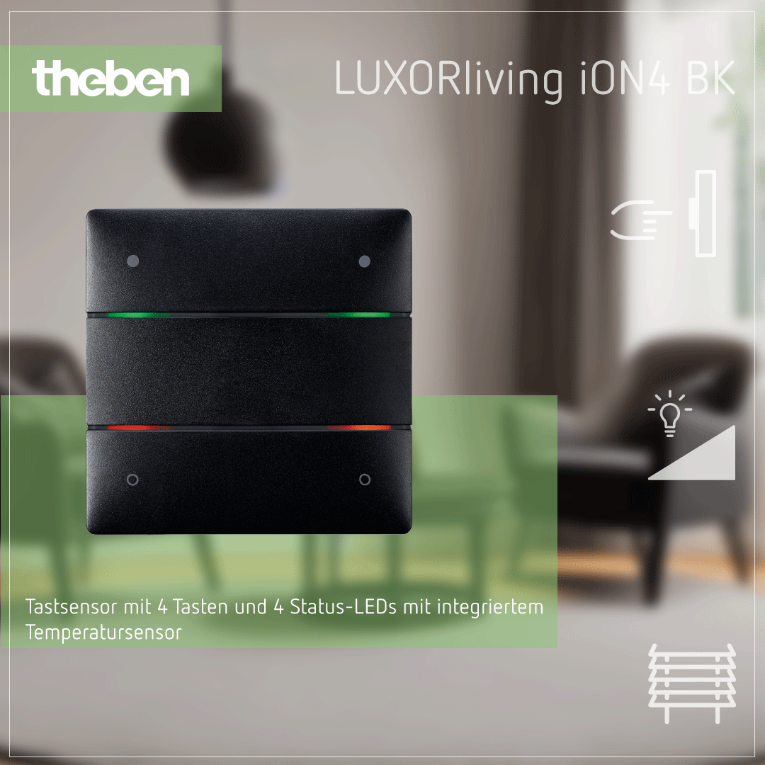 Theben LUXORliving iON4 BK Tastsensor mit 4 Tasten, 4 Status-LEDs und integriertem Temperatursensor