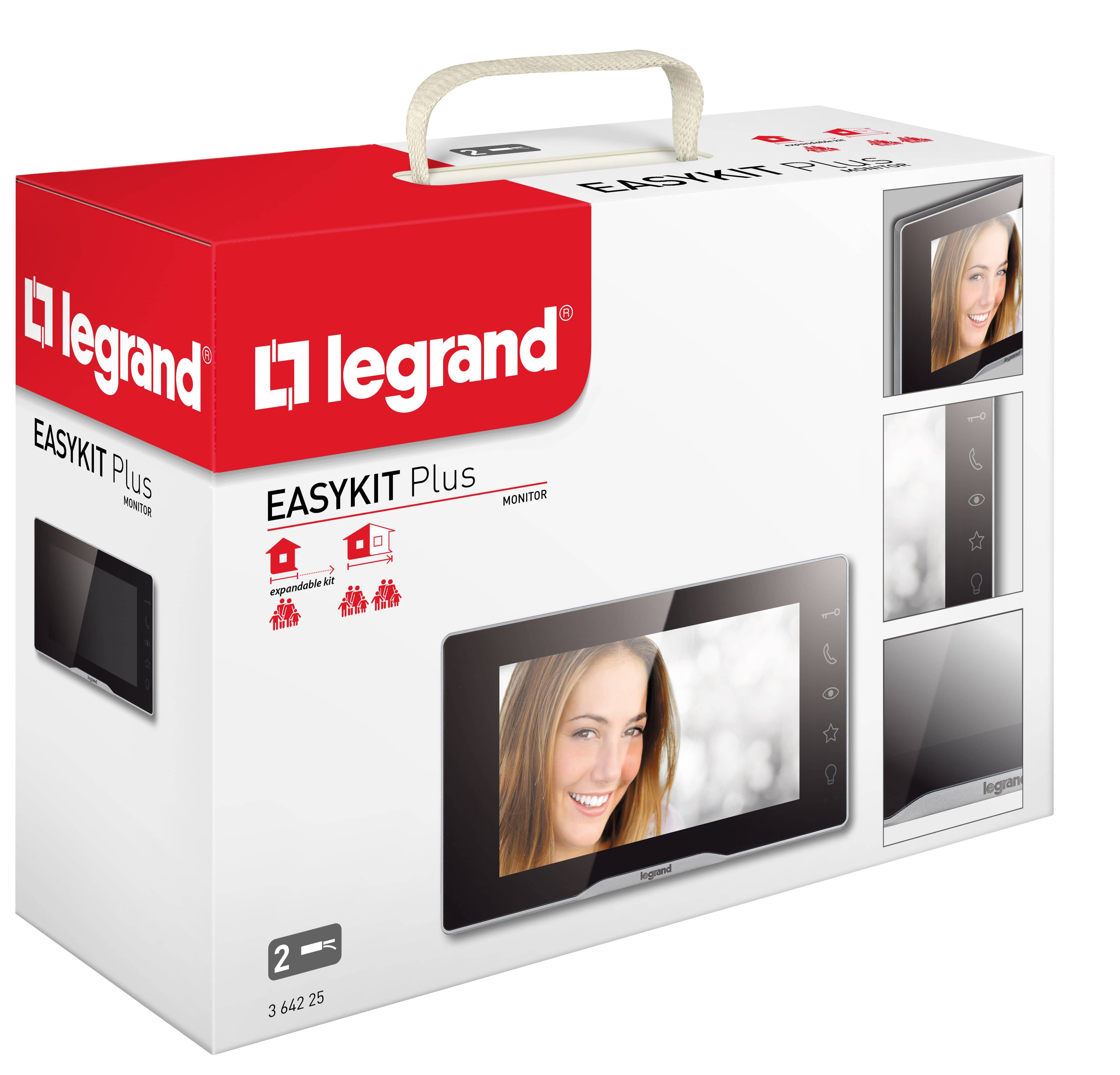 Legrand 364225 EASYKIT Plus Video-Innenstelle, 7"-Hochglanz-Farbmonitor, Sensortasten, Reiheneinbau-Netzgerät, Schwarz