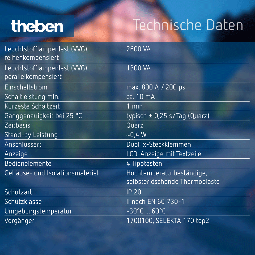 Datenblatt Theben SELEKTA 170 top3 – Astro-Zeitschaltuhr, Wochenprogramm, 56 Speicherplätze