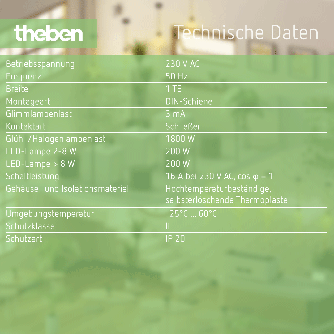 Datenblatt Theben OKTO S12-230 – Elektromechanischer Stromstoßschalter, 1 Kanal, technische Details