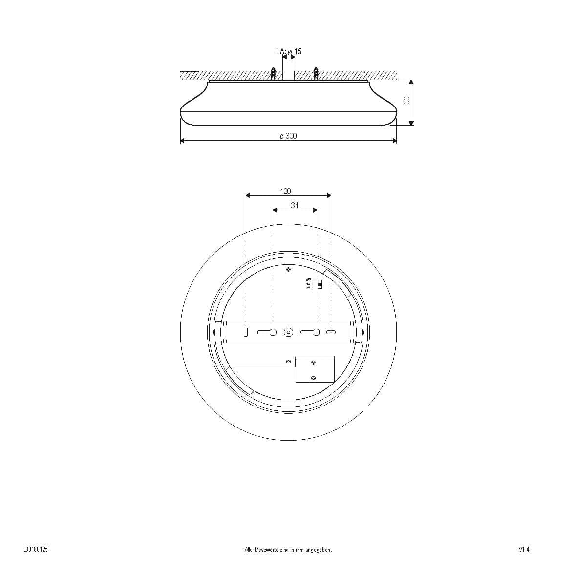 EVN L30180125 LED Deckenanbauleuchte rund, 3000K bis 5700K, 1900lm,