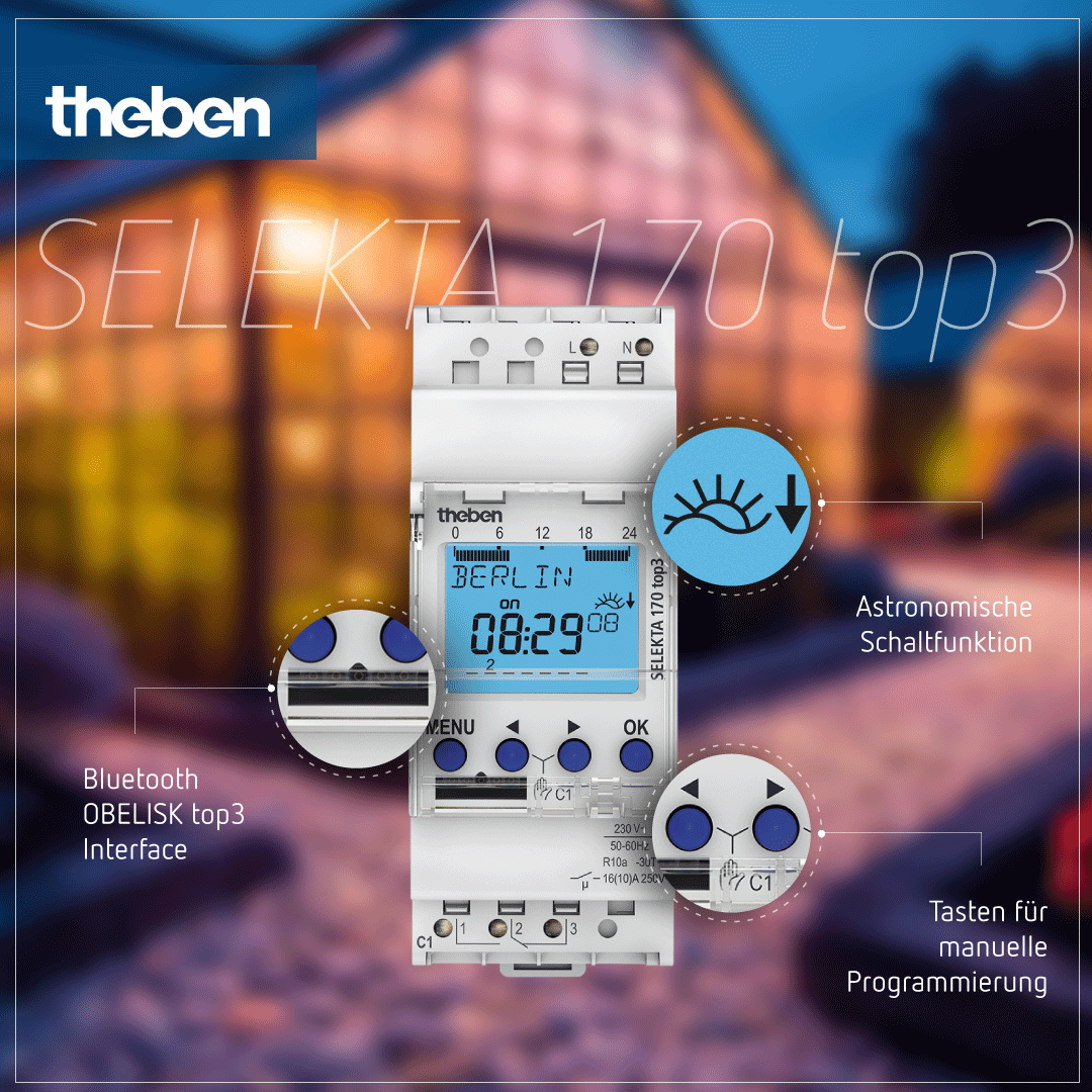 Einfache Bedienung: Theben SELEKTA 170 top3 – Astro-Zeitschaltuhr, Wochenprogramm, 56 Speicherplätze