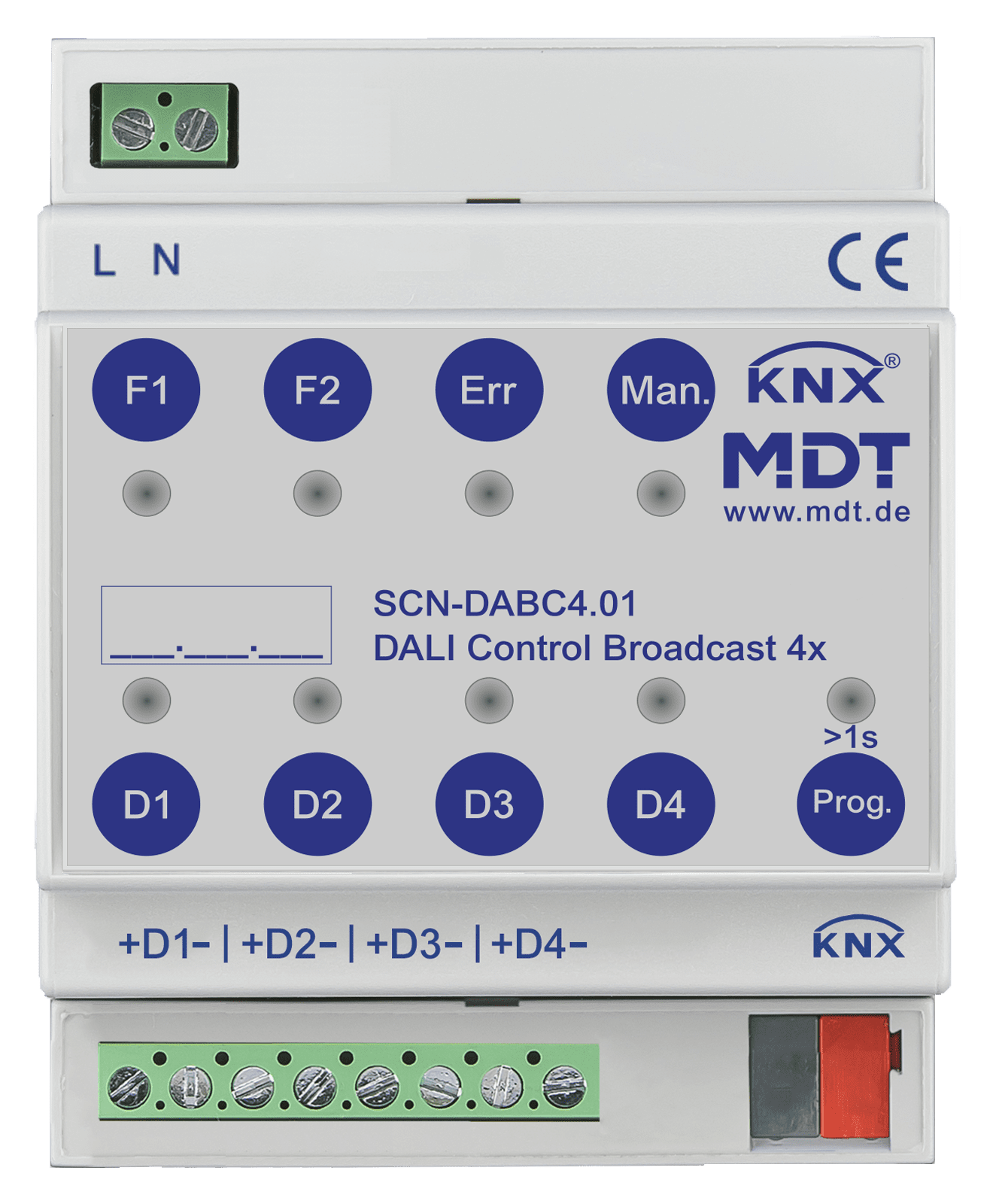 MDT SCN-DABC4.01 DALI Control Broadcast Gateway, 4 Kanal, 4TE, REG, KNX, MDT