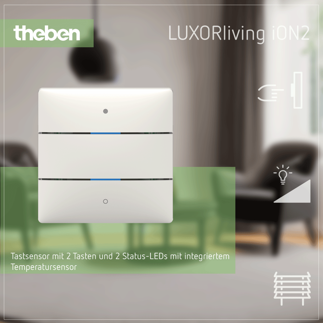 Theben LUXORliving iON2 Tastsensor mit 2 Tasten, 2 Status-LEDs und integriertem Temperatursensor