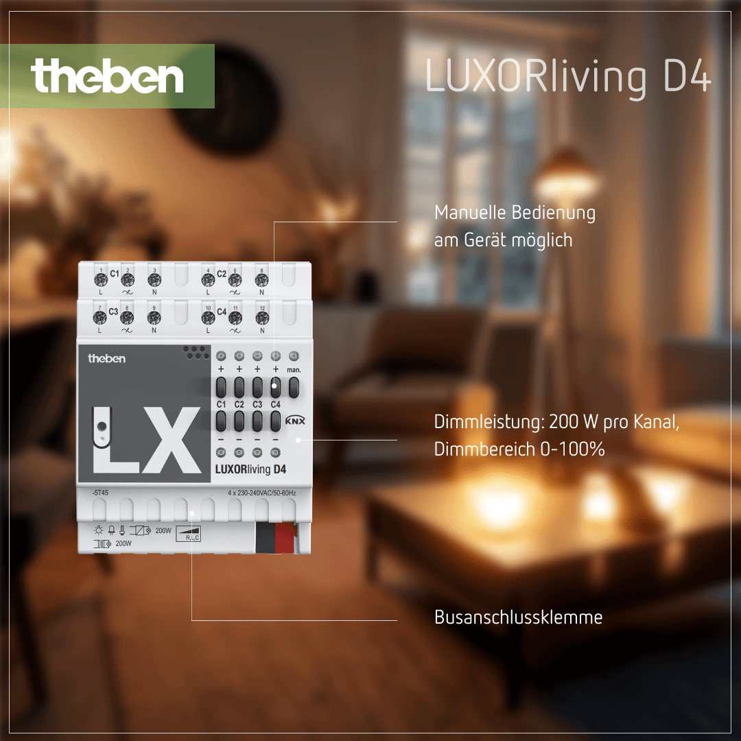 Produktdetails zum LUXORliving D4 Dimmaktor für die intelligente Beleuchtungsregelung