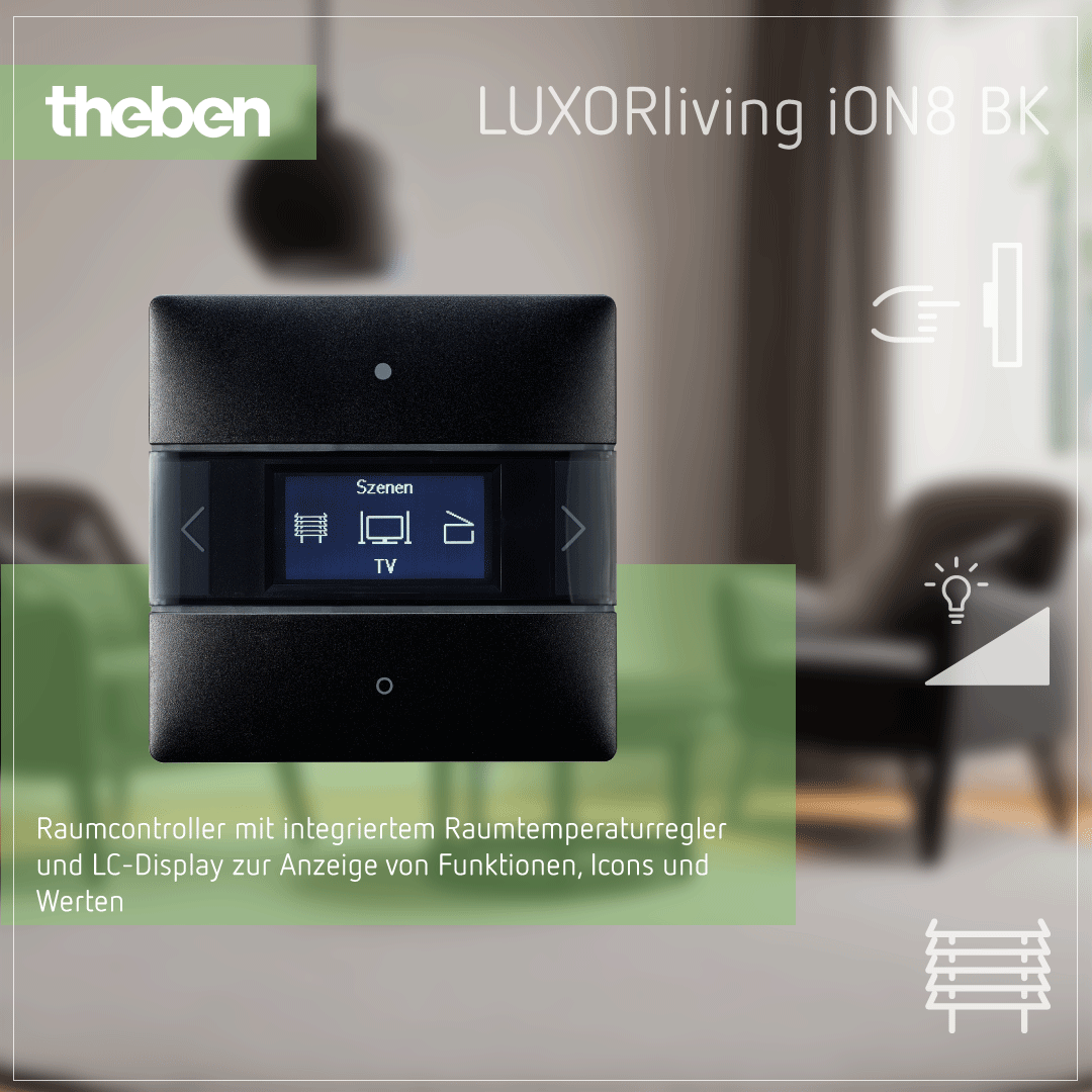 Theben LUXORliving iON8 BK Raumcontroller mit integriertem Raumtemperaturregler in Schwarz