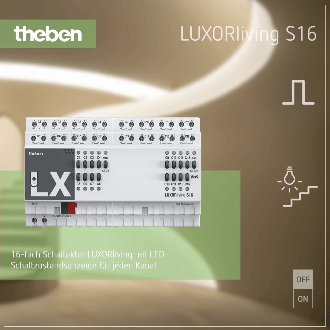 Theben LUXORliving S16 Schaltaktor zur intelligenten Steuerung von bis zu 16 elektrischen Geräten