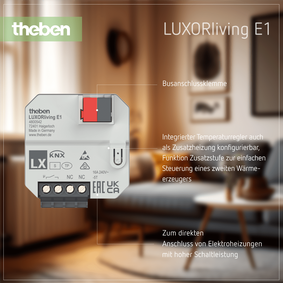 Produktdetails zum Theben LUXORliving E1 1-fach UP-Aktor für Elektroheizungen