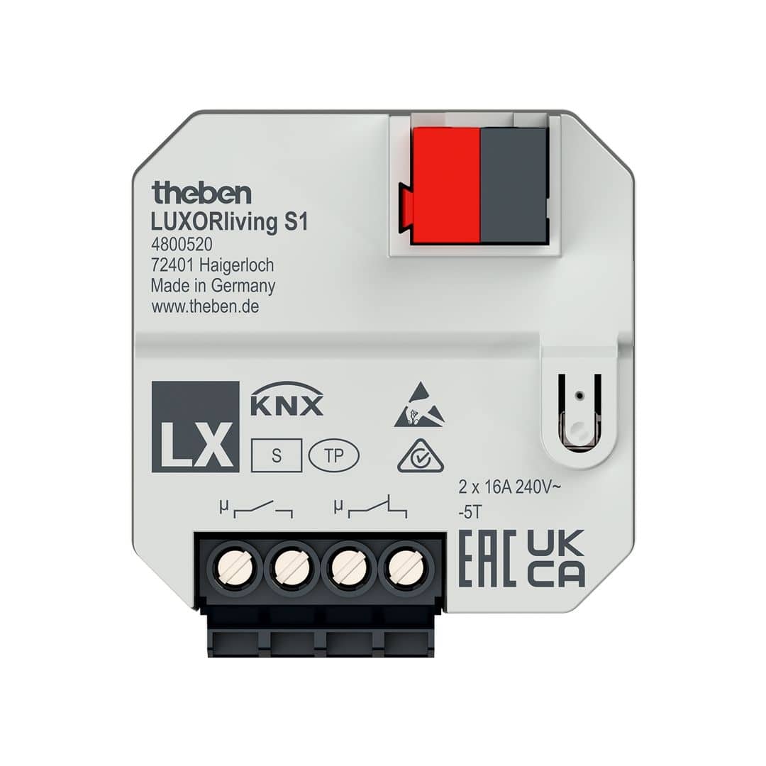 Theben 4800520 LUXORliving S1, 1-fach Schaltaktor Unterputz, 2 Binäreingänge für potentialfreie Kontakte, für KNX Smart Home-System LUXORliving