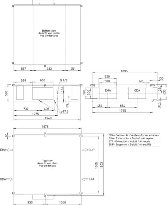 Helios 04333 AIR1 XC 2200 L Lüftungsgerät mit WRG Kreuzgegenstrom-WT Decke, el. VH