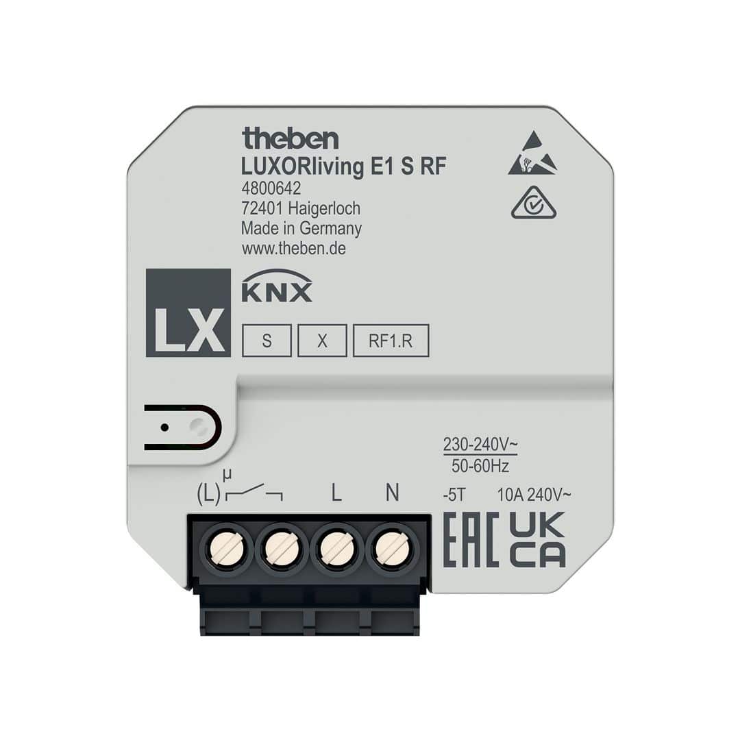 Theben 4800462 LUXORliving E1 S RF, 1-fach Funk-Aktor für Elektroheizungen, Unterputz, Elektroheizungen mit hoher Schaltleistung