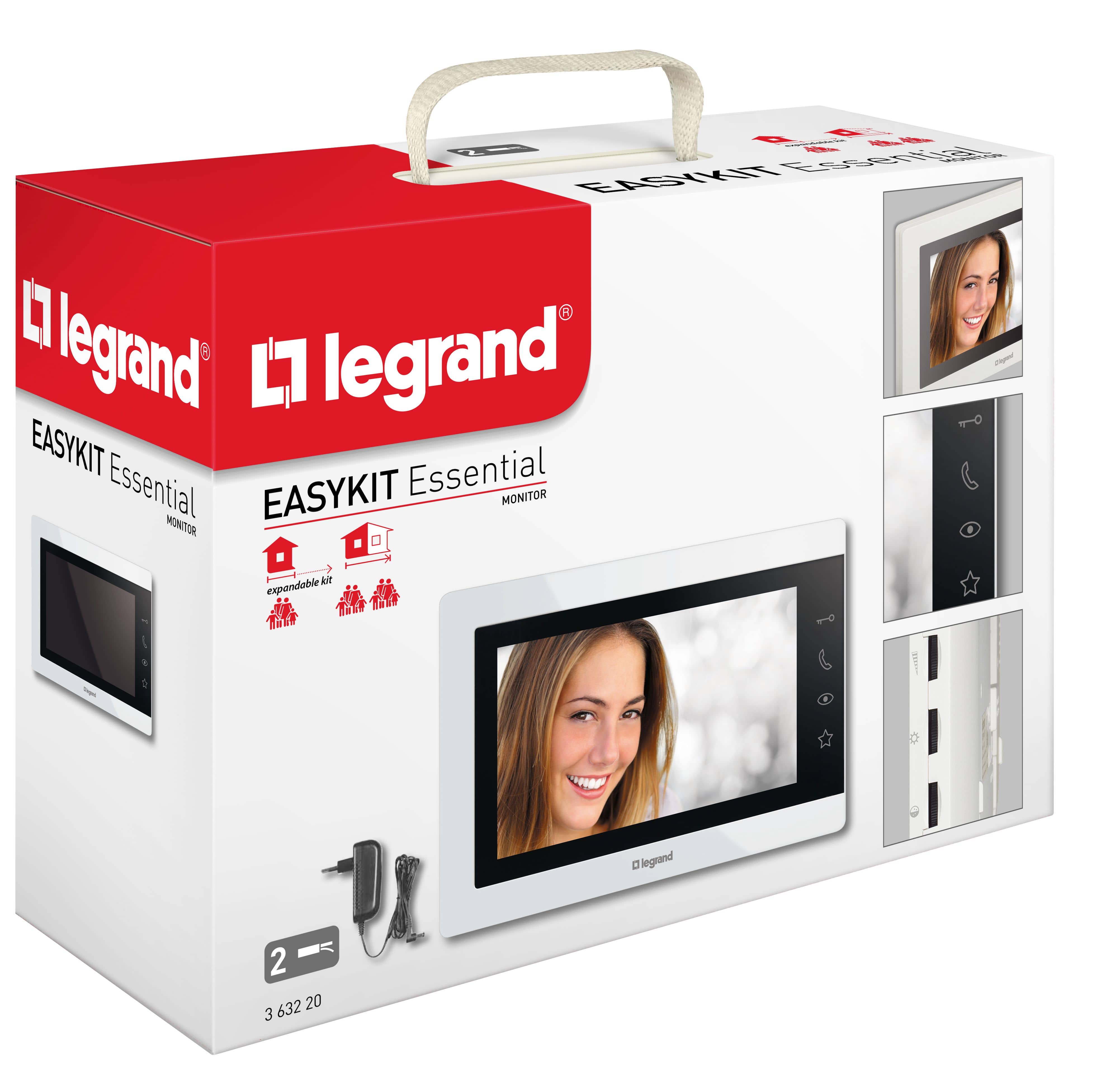 Legrand 363220 EASYKIT Essential Video-Innenstelle, 7"-Hochglanz-Farbmonitor, Sensortasten, Steckernetzgerät, weiß