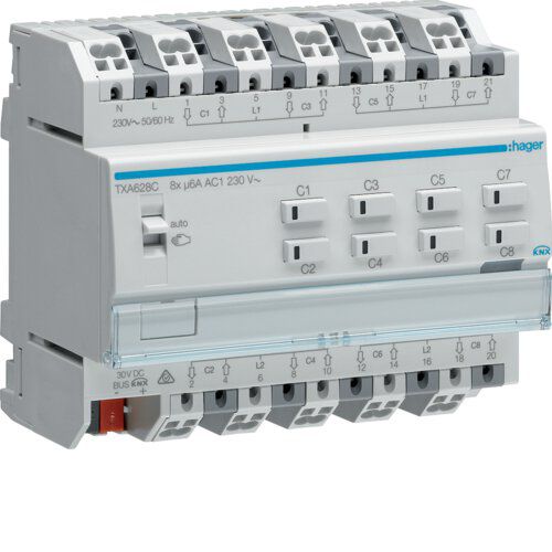 Hager TXA628C Rollladen-/Jalousieaktor 8-fach KNX easy, 230V