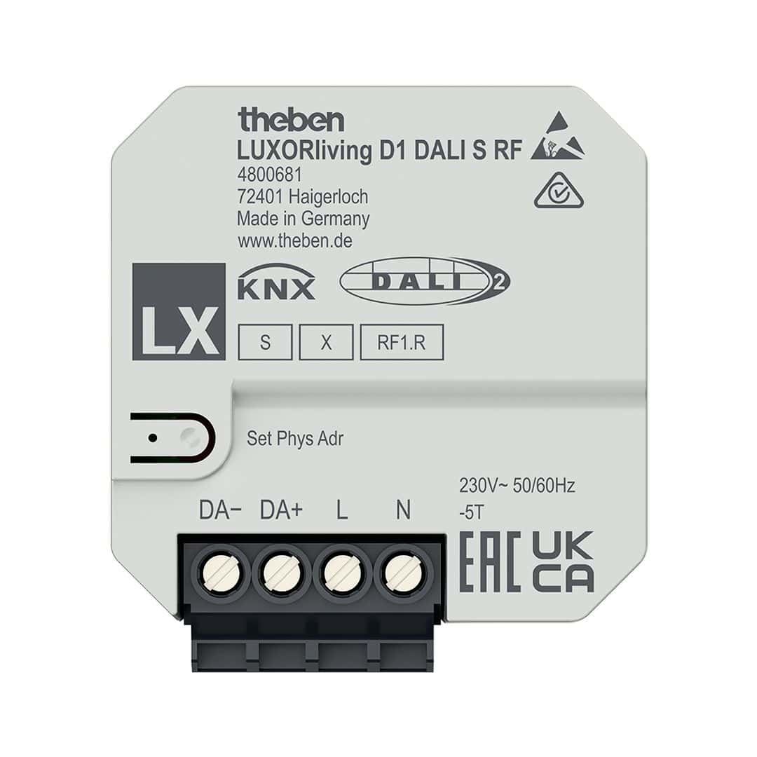 Theben 4800681 LUXORliving D1 DALI S RF, 1-fach DALI TP Funk-Aktor, Unterputz, Schnittstelle DALI-/KNX Bus-System