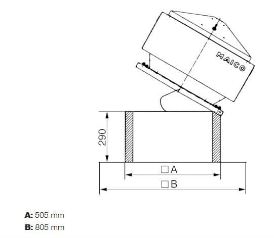 Maico SOK 22 Flachdachsockel zur Montage von Dachventilatoren, mit Kippvorrichtung zum Wegklappen des Ventilators bei Arbeiten an der Lüftungsleitung, DN 225 mm