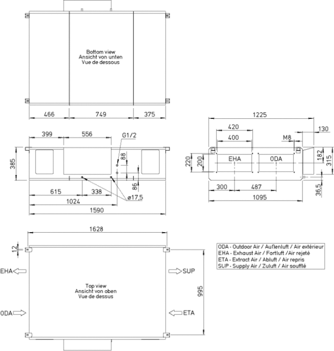 Helios 04331 AIR1 XC 700 L Lüftungsgerät mit WRG Kreuzgegenstrom-WT Decke, el. VH