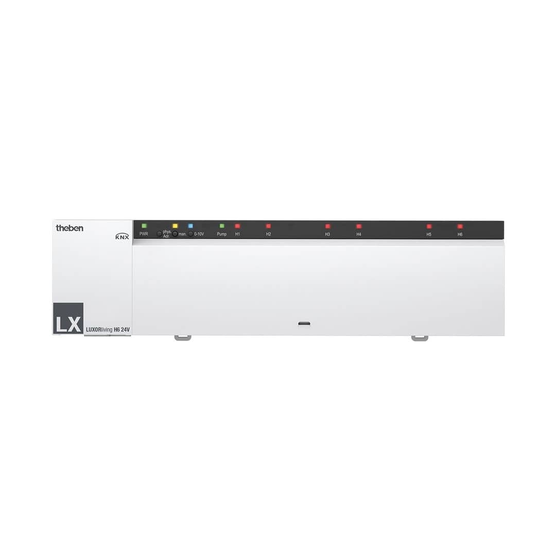 Theben 4800441 LUXORliving H6 24 V, Heizungsaktor zum Steuern von thermischen Stellantrieben, Schaltend 24 V DC oder stetig 0-10 V DC