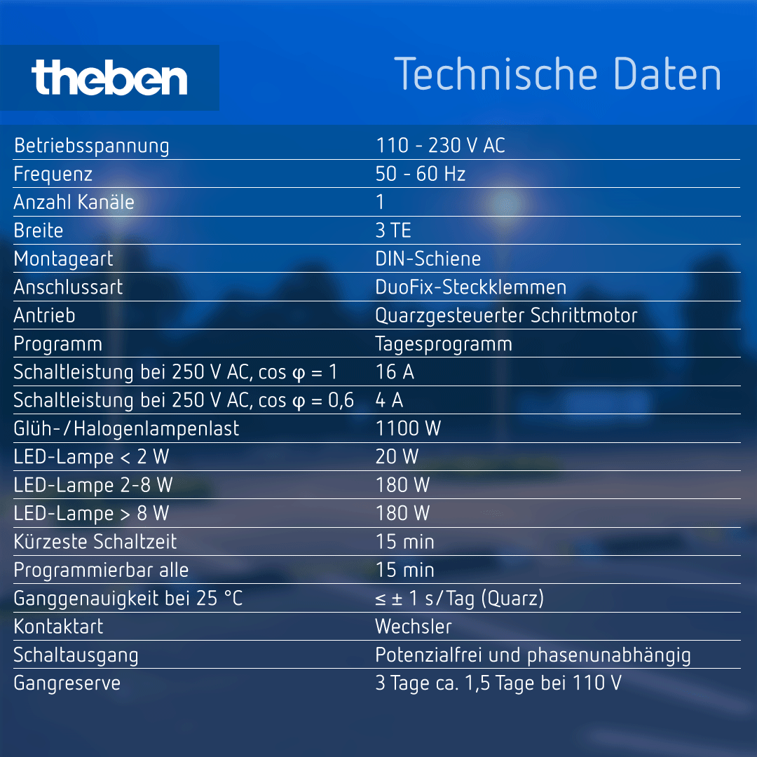 Datenblatt Theben SUL 181 d – Analoge Zeitschaltuhr, 1 Kanal, Tagesprogramm, technische Details