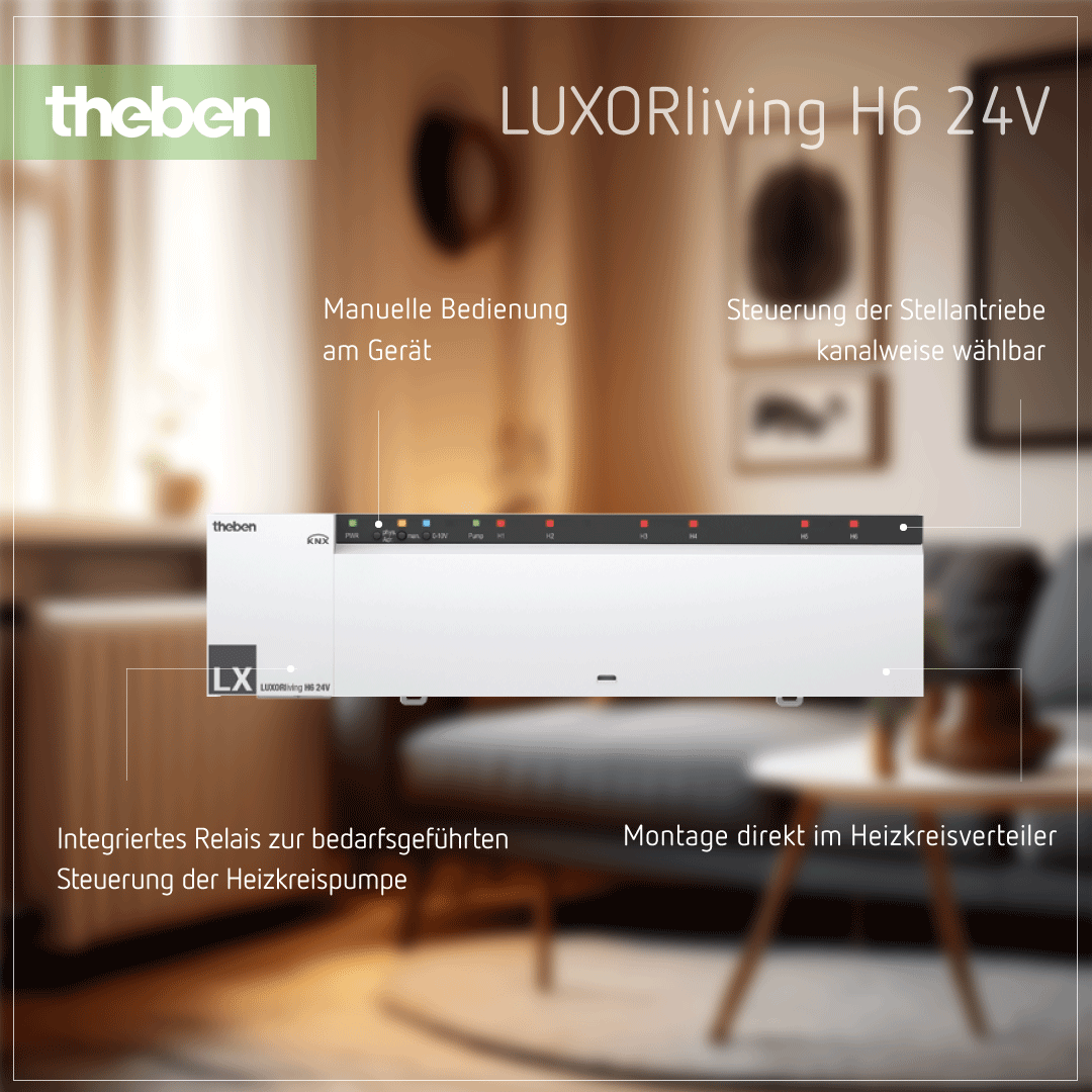 Produktdetails zum LUXORliving H6 24V Heizungsaktor für energiesparende Heizungssteuerung