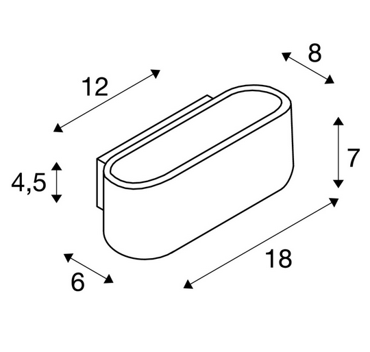 SLV 151450 OSSA 180, Wandleuchte, QT-DE12, oval, up/down, L/B/H 18/8/7 cm, max. 100W