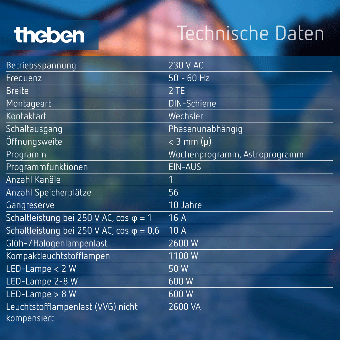 Datenblatt Theben SELEKTA 170 top3 – Astro-Zeitschaltuhr, Wochenprogramm, 56 Speicherplätze