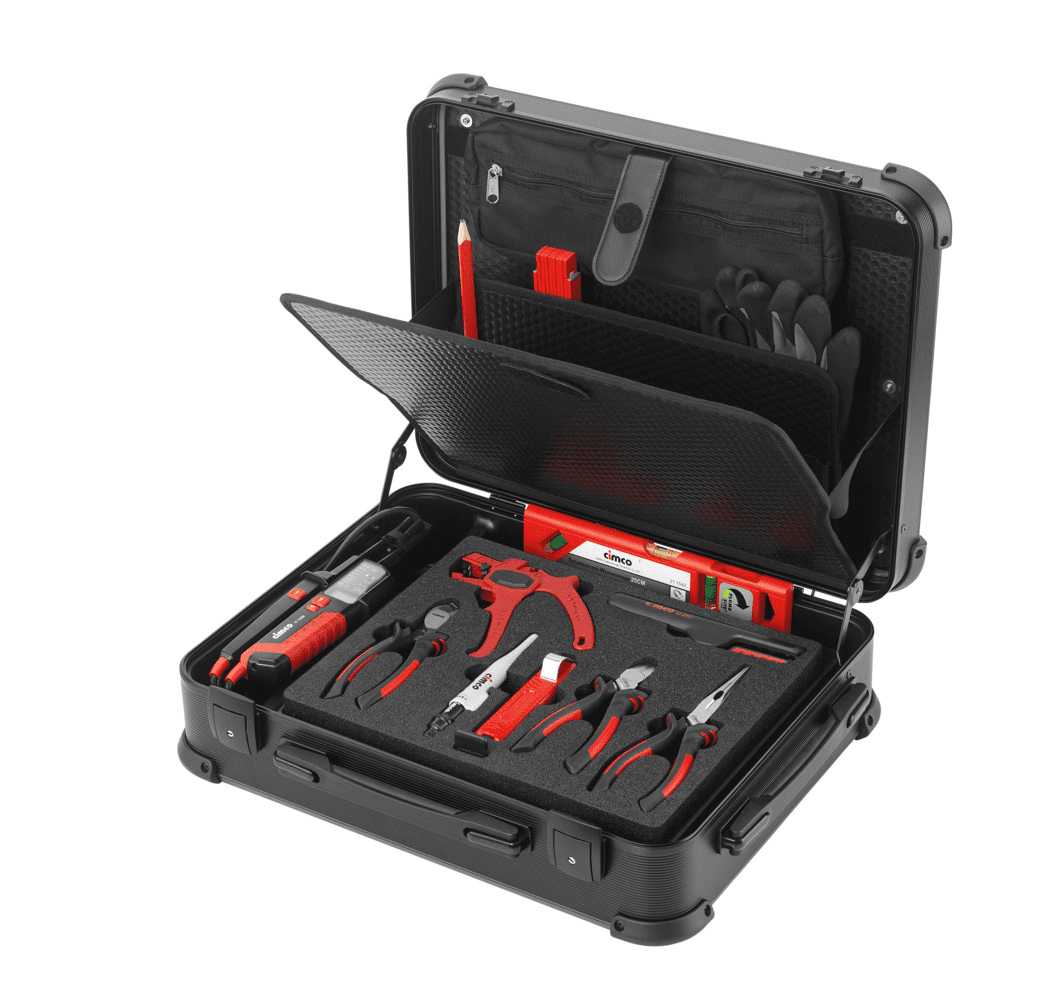 Cimco 17 3010 CimPack Electric mit 13 Werkzeugen, Kombination aus Rucksack und Werkzeugkoffer, schwarz, Aluminium