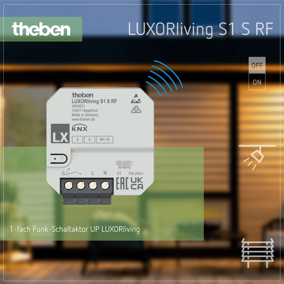 Theben LUXORliving S1 S RF UP-Funk-Schaltaktor zur kabellosen Steuerung von elektrischen Geräten