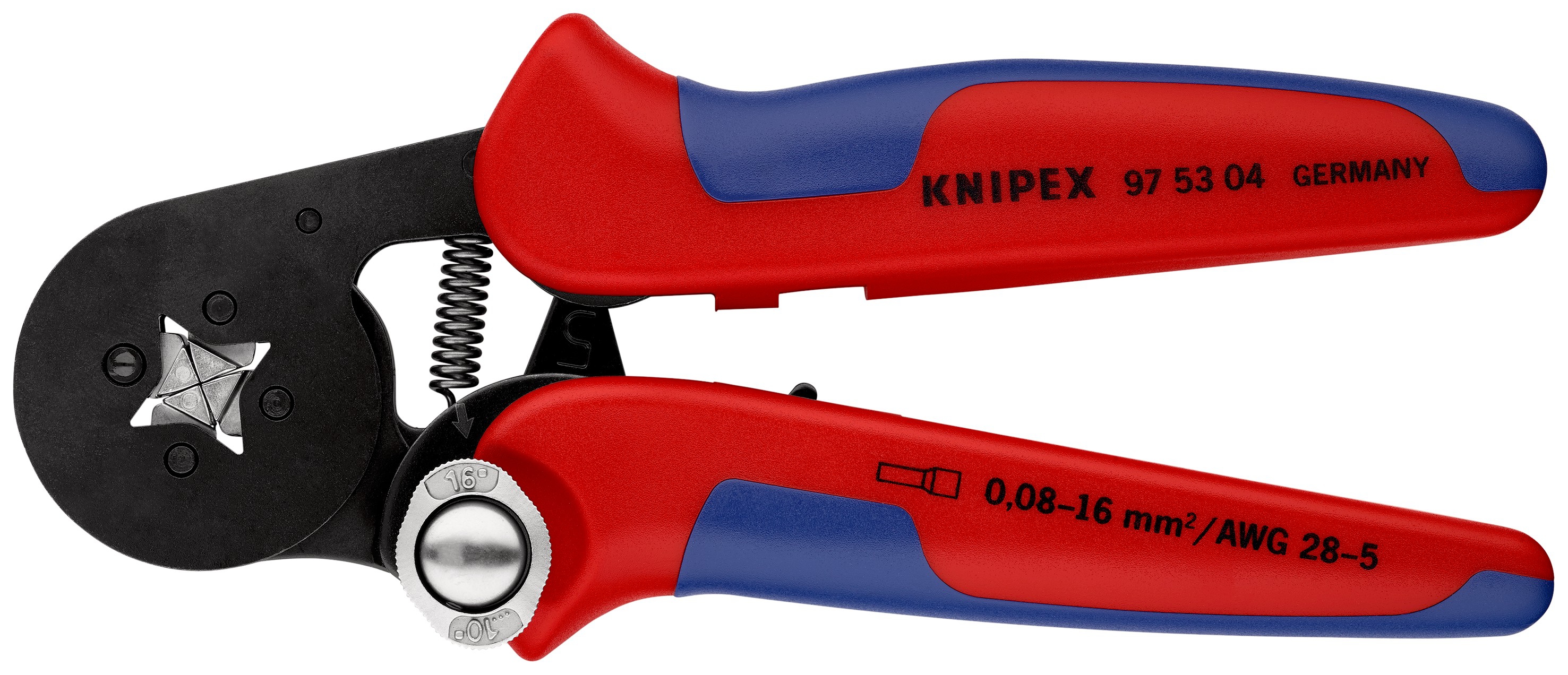 KNIPEX 975304 Selbsteinstellende Crimpzange für Aderendhülsen, mit Seiteneinführung, 0,08 - 10/16 mm²