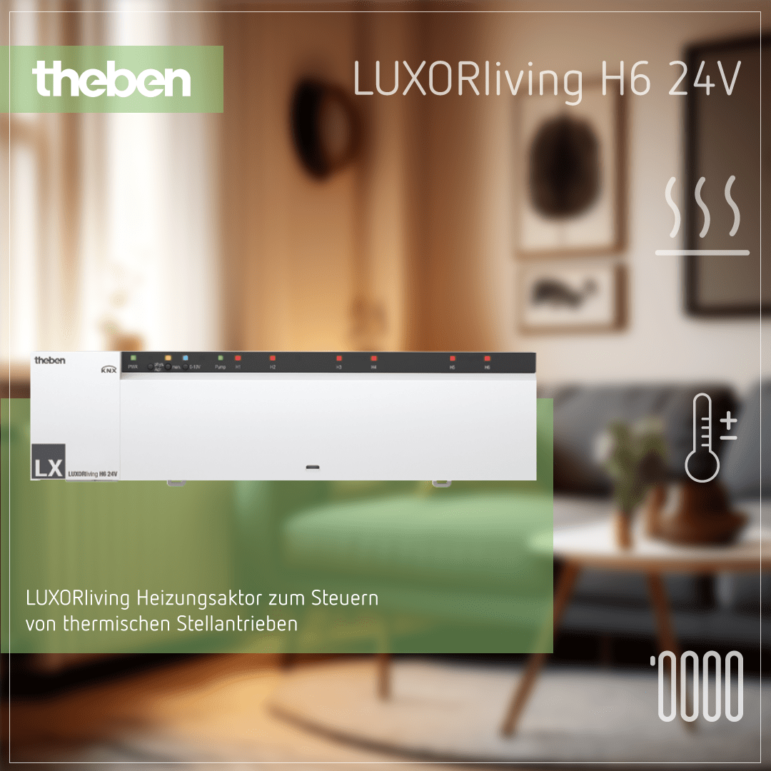 Theben LUXORliving H6 24V Heizungsaktor zur Steuerung von 24V-Heizsystemen im Smart Home