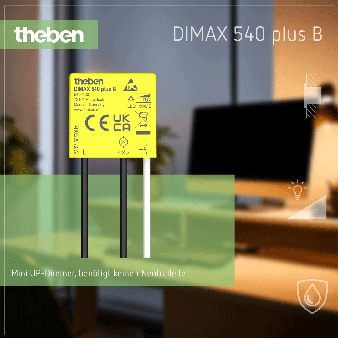 Theben DIMAX 540 plus B – UP-Dimmer für Glüh-/Halogen- und LED-Lampen, kein Neutralleiter nötig