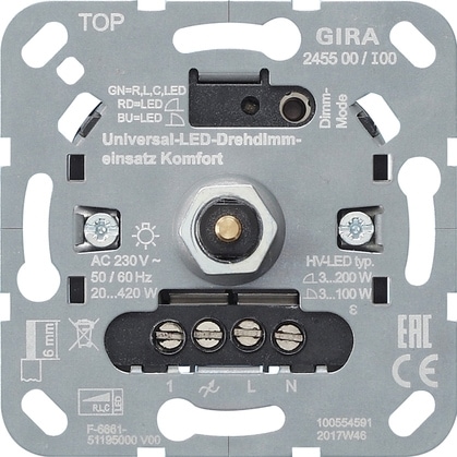 Gira 245500 LED-Drehdimmer Komfort, 3-100W, für Nebenstellen