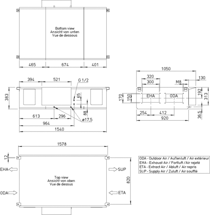 Helios 04330 AIR1 XC 500 L Lüftungsgerät mit WRG Kreuzgegenstrom-WT Decke, el. VH