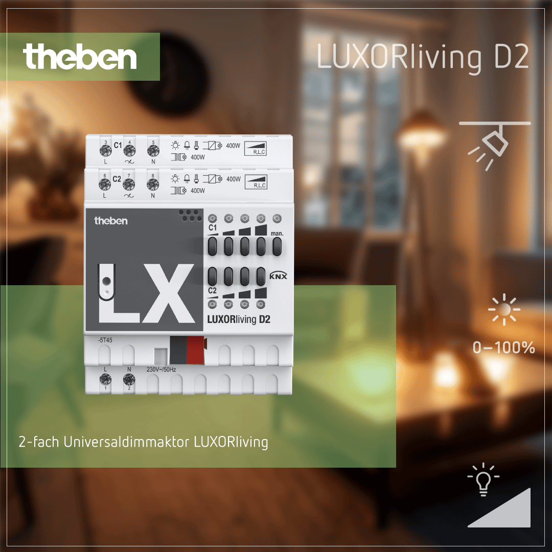 Theben LUXORliving D2 Dimmaktor zur intelligenten Steuerung und Regelung von Lichtquellen