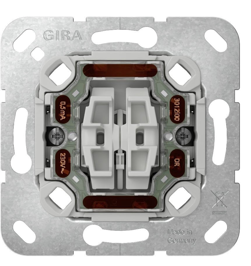 Gira 382500 Wipp-Kontrollschalter 10 AX 250 V~ mit orangem LED-Beleuchtungselement 230 V~ Serienschalter ohne Befestigungskrallen