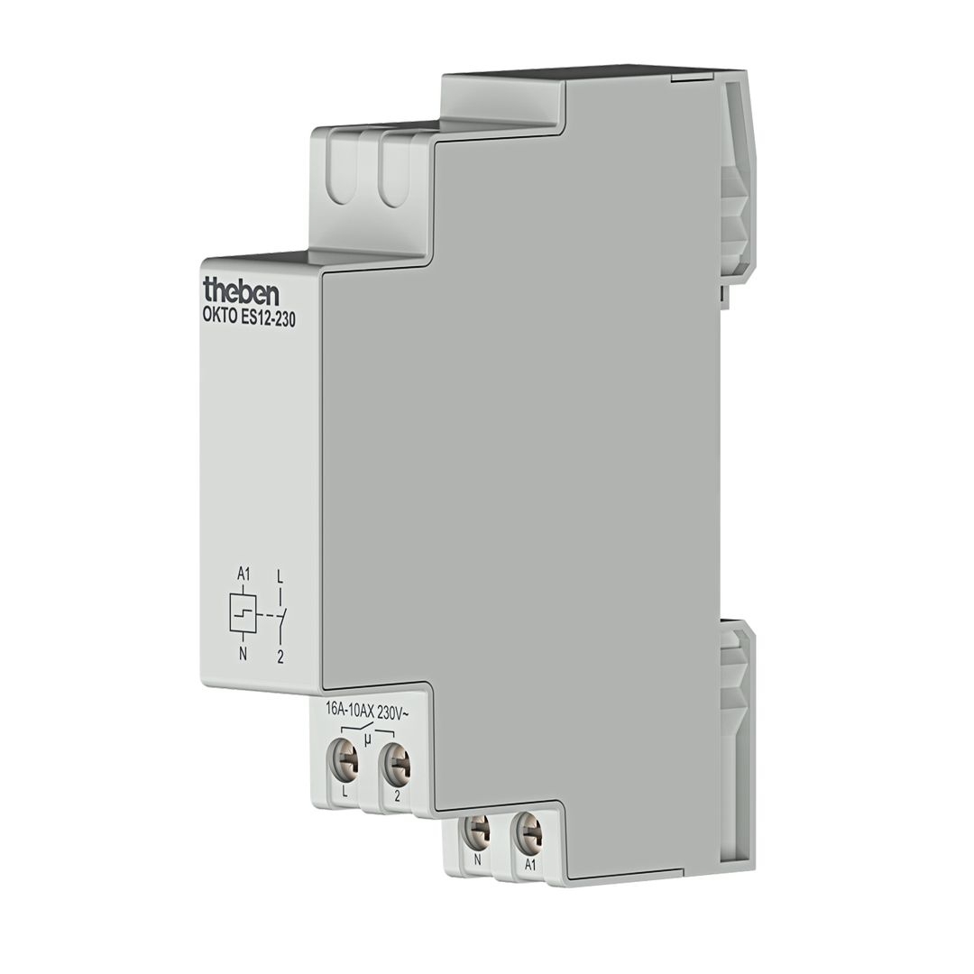 Theben 3120130 OKTO ES12-230 Elektronischer Stromstoßschalter, Stromstoßrelais, DIN-Schiene, Hutschiene, 1 Kanal/Schließer, LED bis  600W, Lichtsteuerung, geräuschfrei, Nulldurchgangsschaltung