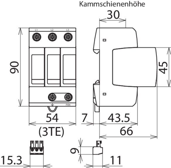 Dehn + Söhne 952319 Überspannungsableiter Typ 2 DEHNguard M 3-polig für TN-C-Systeme