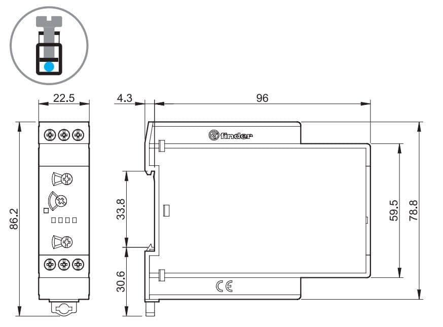 Finder 830102400000 Zeitrelais, 1 Wechsler, 16 A, für 24 bis 240 V AC/DC, 8 Zeitfunktionen, Zeitbereiche bis 10 Tage