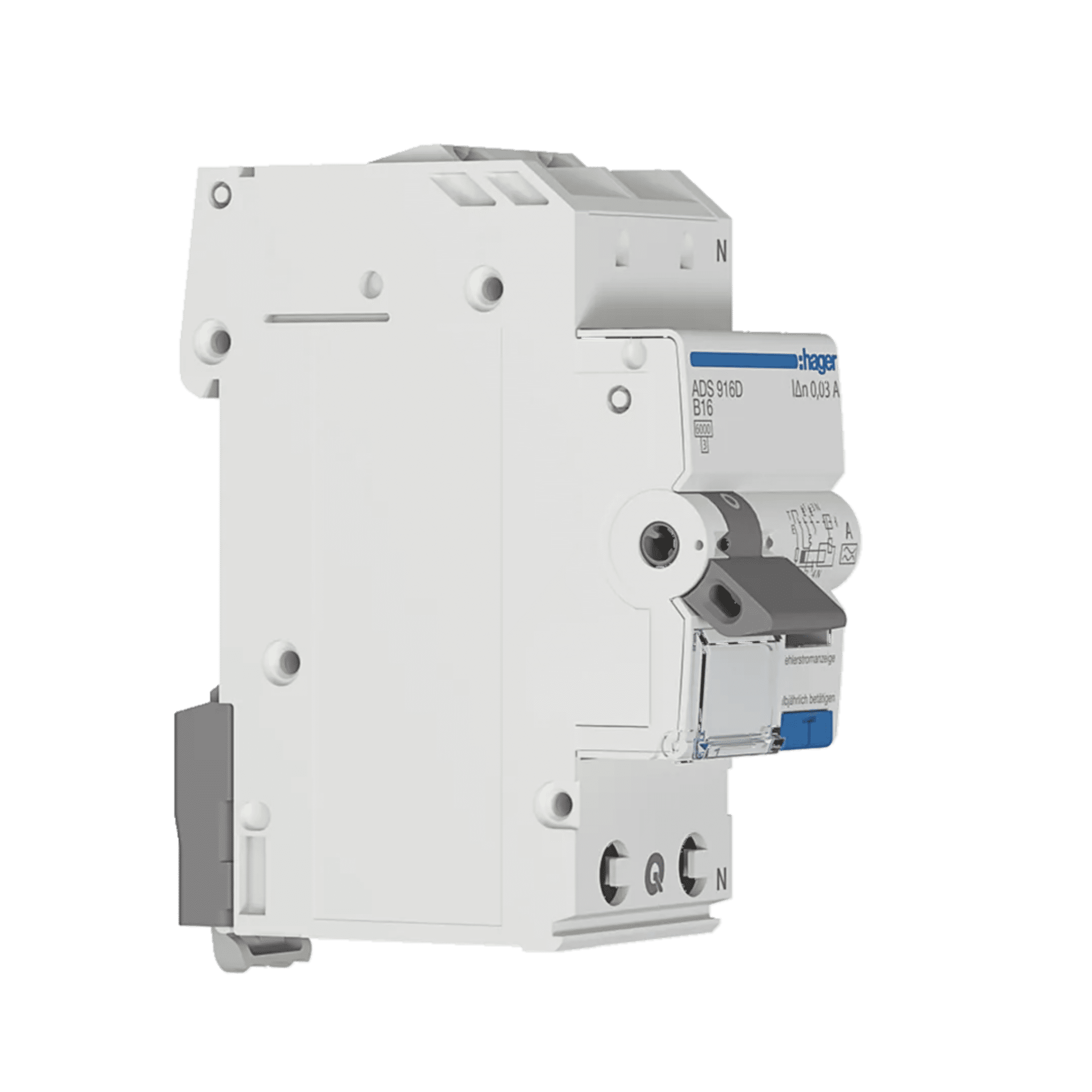 Hager ADS916D FI/LS-Schalter 1P+N, 6kA, B-Charakteristik, 16A, 30mA, Typ A, QuickConnect, Fehlerstrom-Leitungsschutzschalter