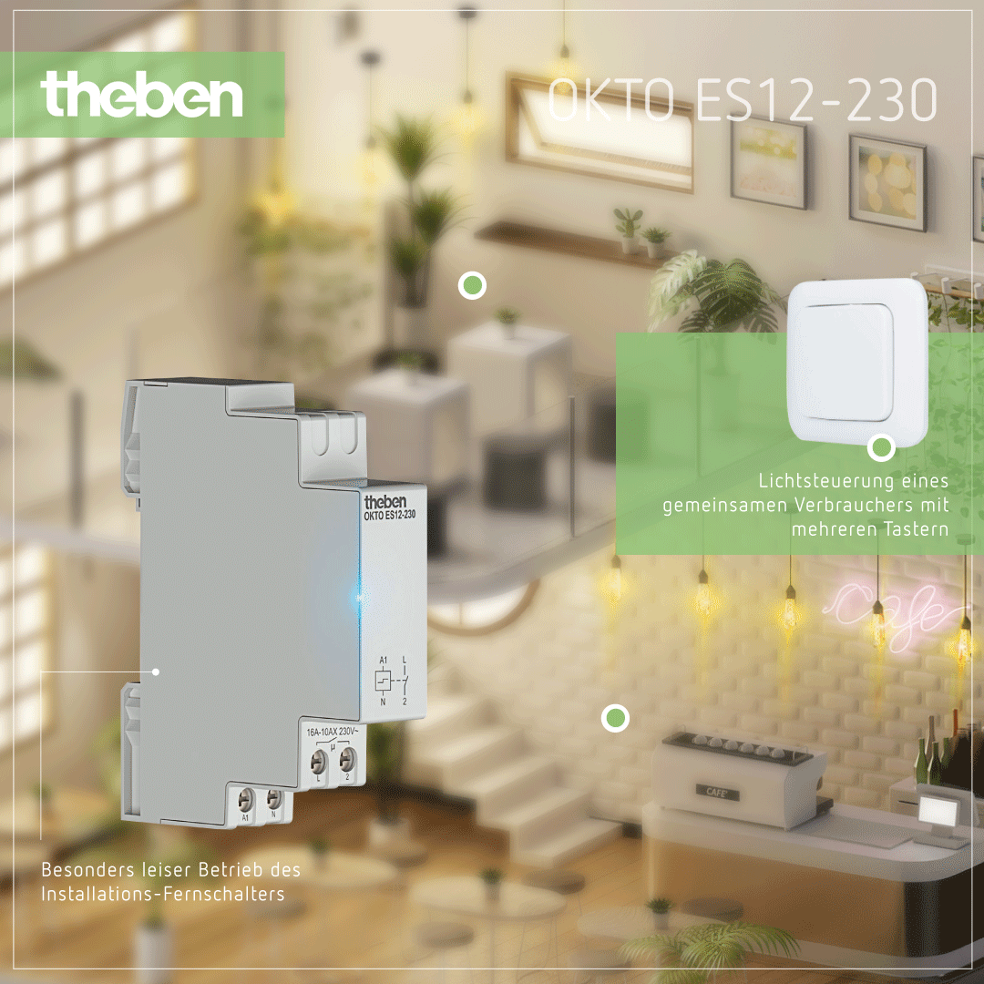 Einfache Bedienung: Theben OKTO ES12-230 – Elektronischer Stromstoßschalter mit 1 Kanal für präzise Steuerung