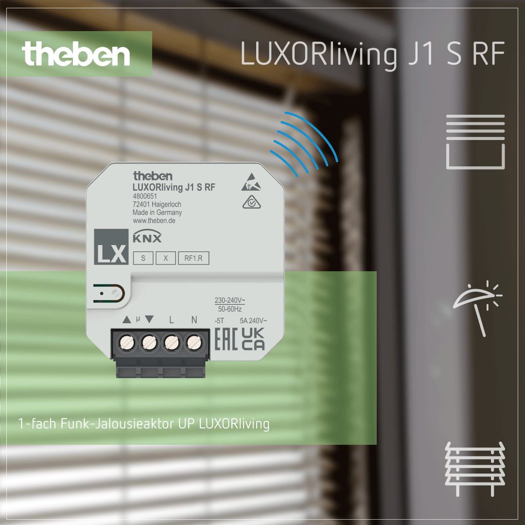 Theben LUXORliving J1 S RF UP-Funk-Jalousieaktor zur kabellosen Steuerung von Jalousien