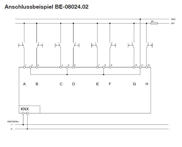 MDT BE-08024.02 Binäreingang 8-fach, 4TE REG, 24VAC/DC